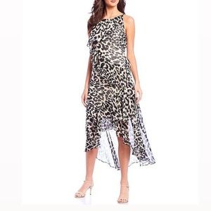 Eliza J leopard print ruffled midi chiffon dress size 10